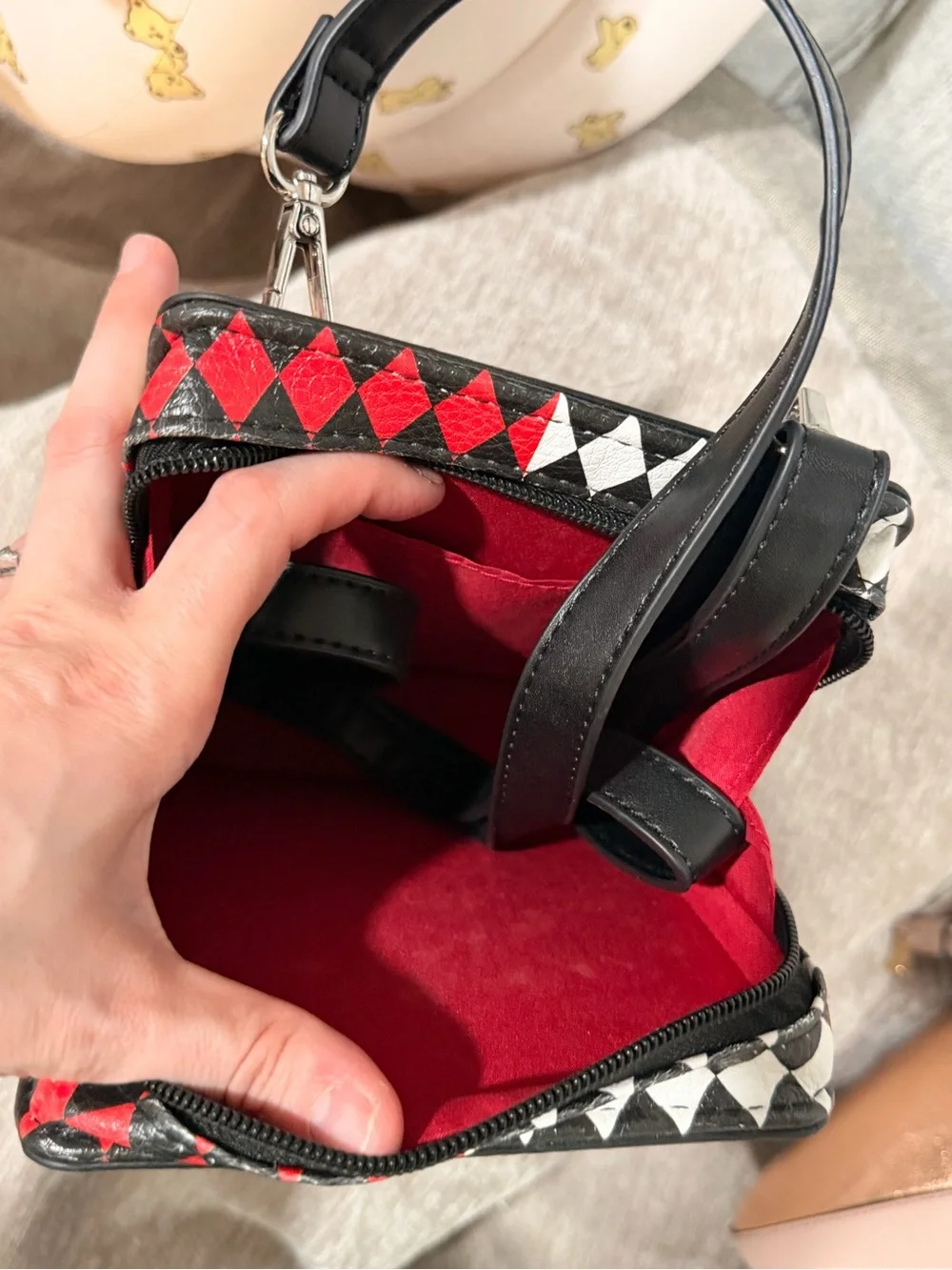 Black and Red Queen of Hearts Leather Crossbody Bag